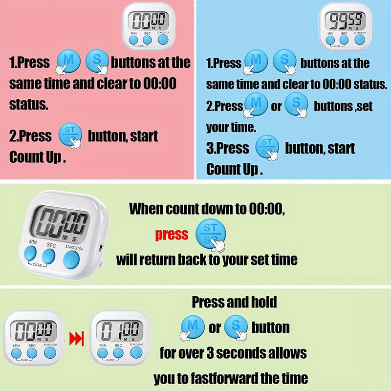 2-Pack Digital Kitchen Timer with Magnetic Backing for Cooking Baking Sports Games Office