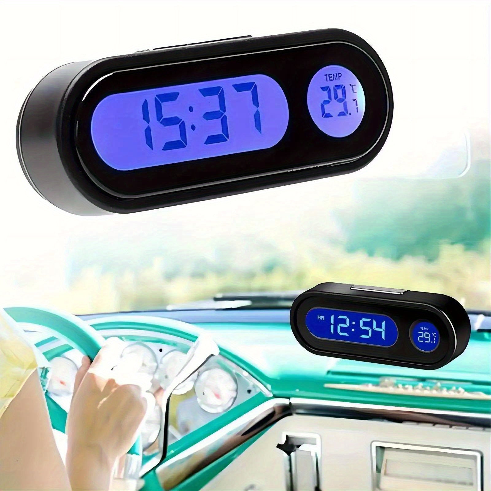 Digital Car Clock and Thermometer with Backlit LCD Display