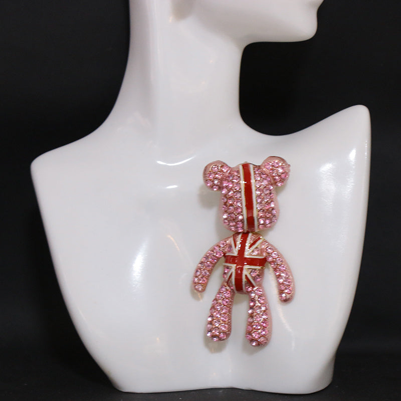 Broche de oso con cristales, acento de alta gama giratorio para trajes y abrigos