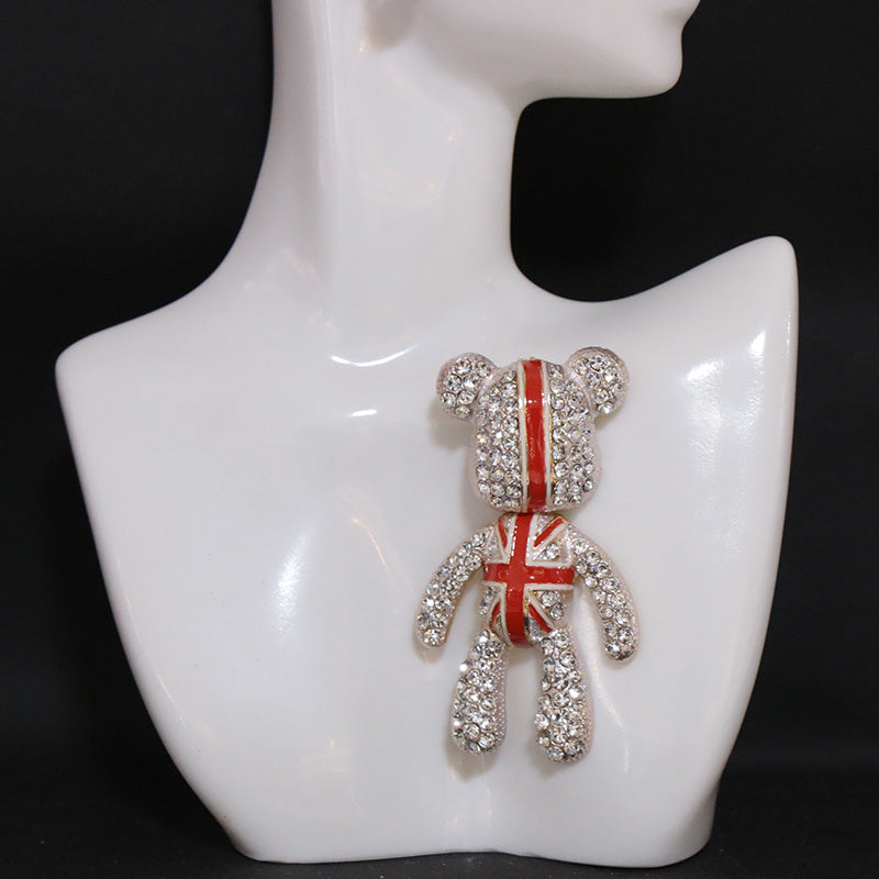 Bear Brooch Rhinestones Rotating Upscale Accent for Suits Coats