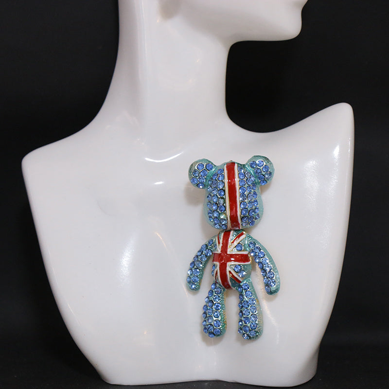 Bear Brooch Rhinestones Rotating Upscale Accent for Suits Coats