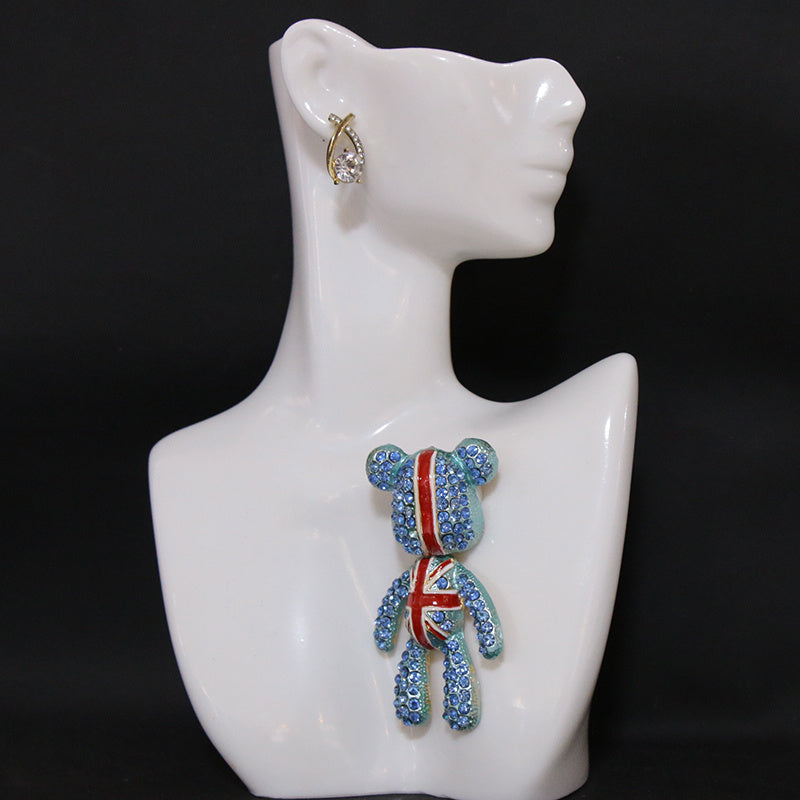 Bear Brooch Rhinestones Rotating Upscale Accent for Suits Coats