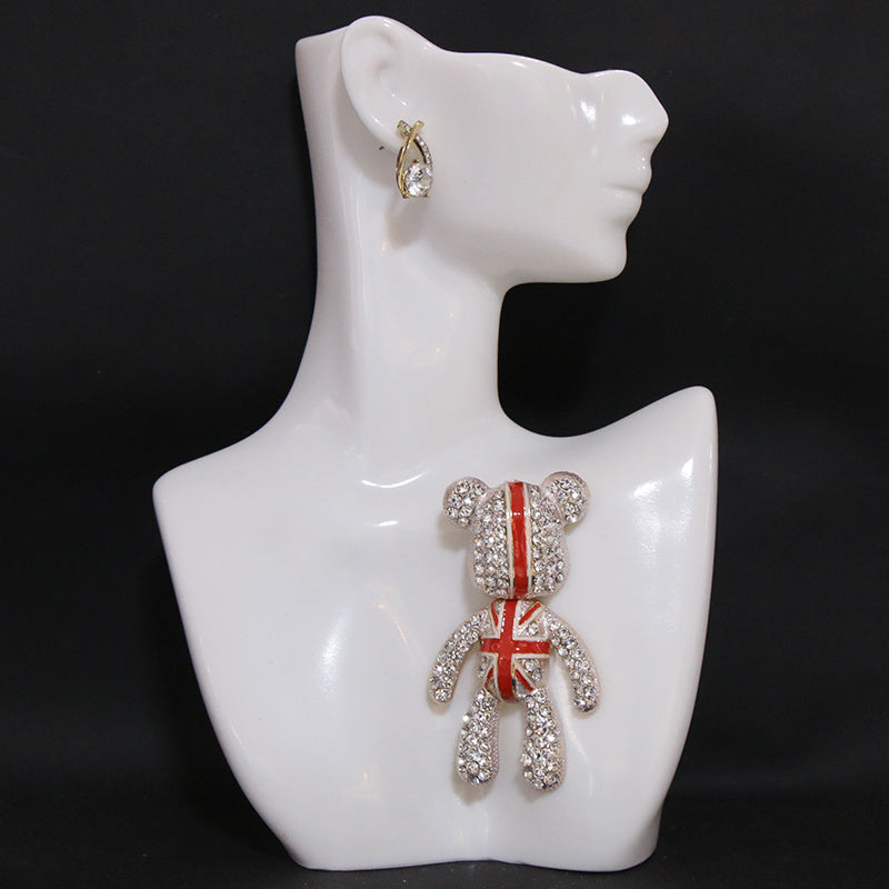 Bear Brooch Rhinestones Rotating Upscale Accent for Suits Coats