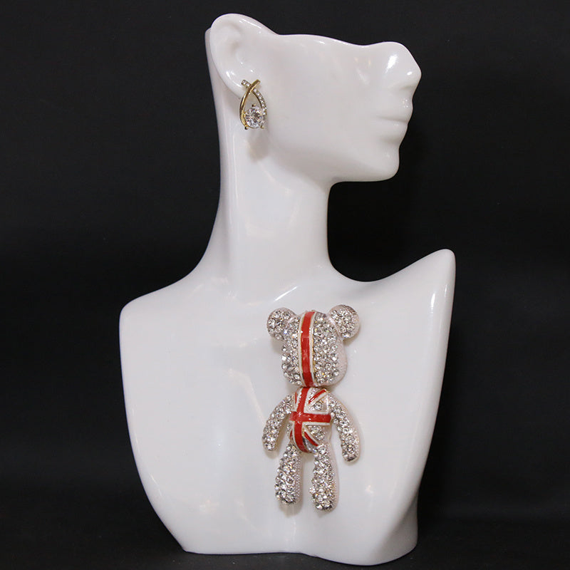 Bear Brooch Rhinestones Rotating Upscale Accent for Suits Coats