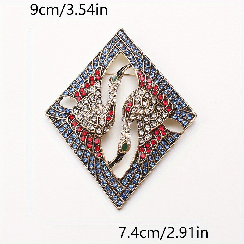 Retro-Style Crane and Phoenix Brooch with Rhinestones for Dresses and Sweaters