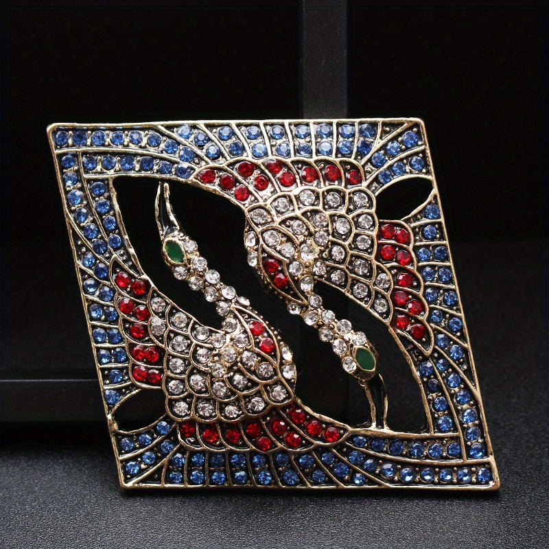 Retro-Style Crane and Phoenix Brooch with Rhinestones for Dresses and Sweaters