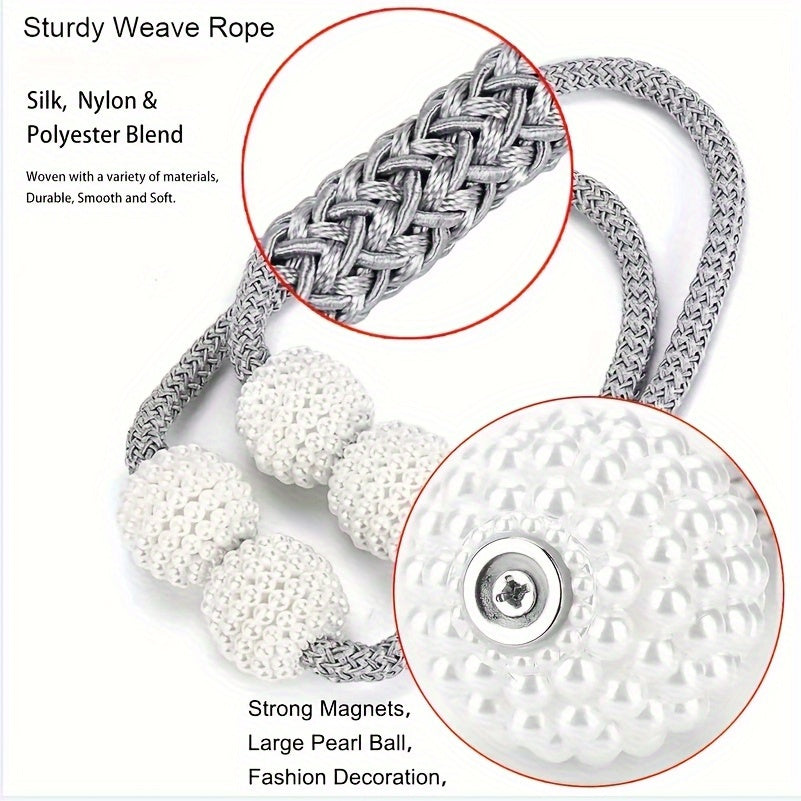 Magnetic Curtain Tiebacks with Faux Pearls for Bedroom and Living Room Decor