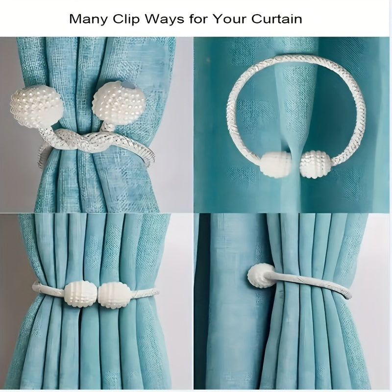 Два элегантных магнитных держателя для штор, украшенных искусственными жемчугами - идеальный декоративный аксессуар для спален и гостиных.