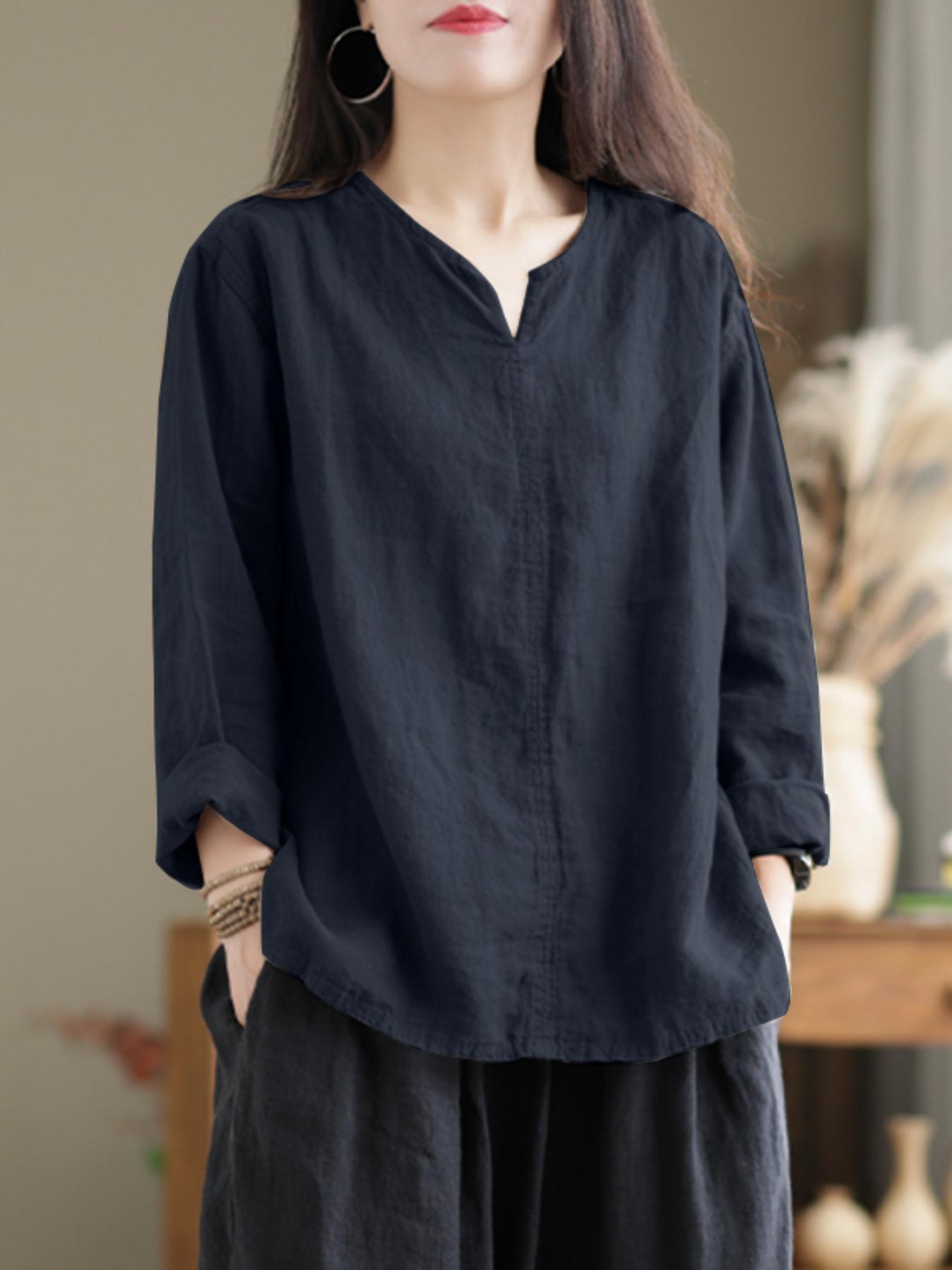 Ayollar uchun katta o'lchamdagi erkin fitli bluz, qisqa qo'llar, bir rangli, bahor yoz kuz