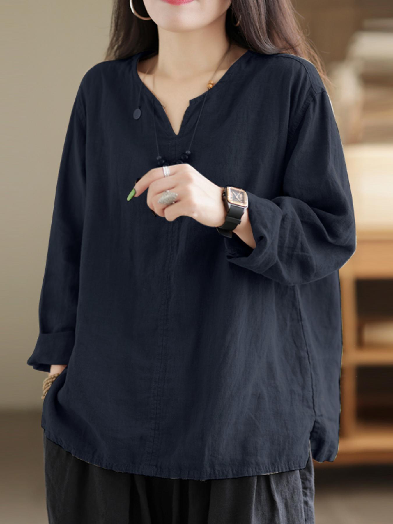 Ayollar uchun katta o'lchamdagi erkin fitli bluz, qisqa qo'llar, bir rangli, bahor yoz kuz