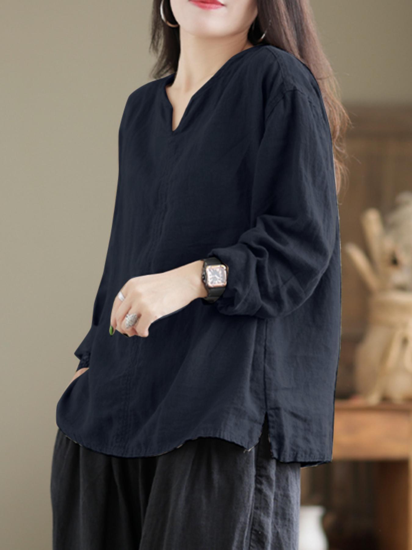 Ayollar uchun katta o'lchamdagi erkin fitli bluz, qisqa qo'llar, bir rangli, bahor yoz kuz