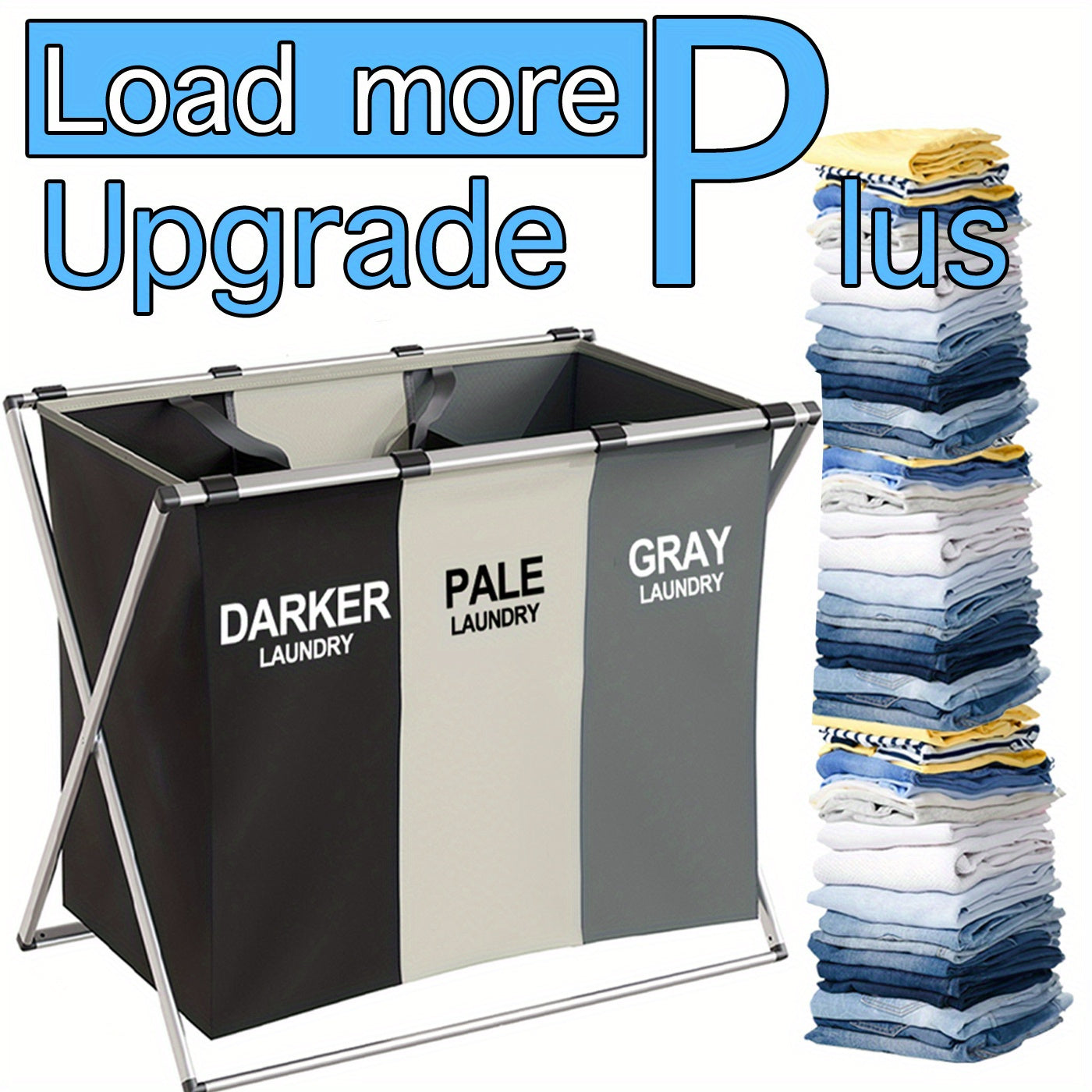 Large 3-Compartment Laundry Hamper with Aluminum Frame and Foldable Design