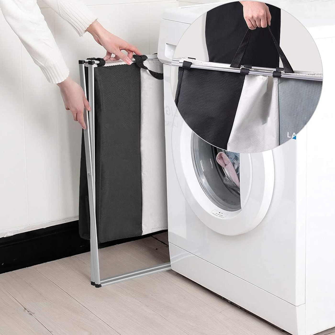 Large 3-Compartment Laundry Hamper with Aluminum Frame and Foldable Design