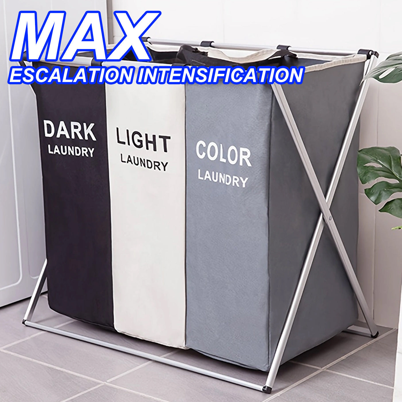 Large 3-Compartment Laundry Hamper with Aluminum Frame and Foldable Design