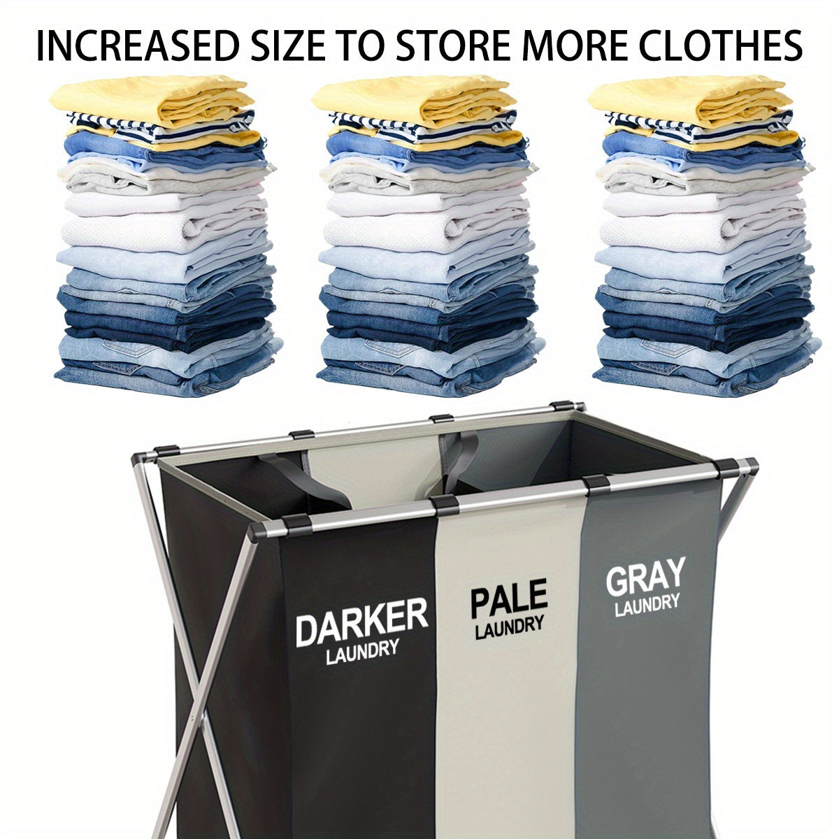 Large 3-Compartment Laundry Hamper with Aluminum Frame and Foldable Design