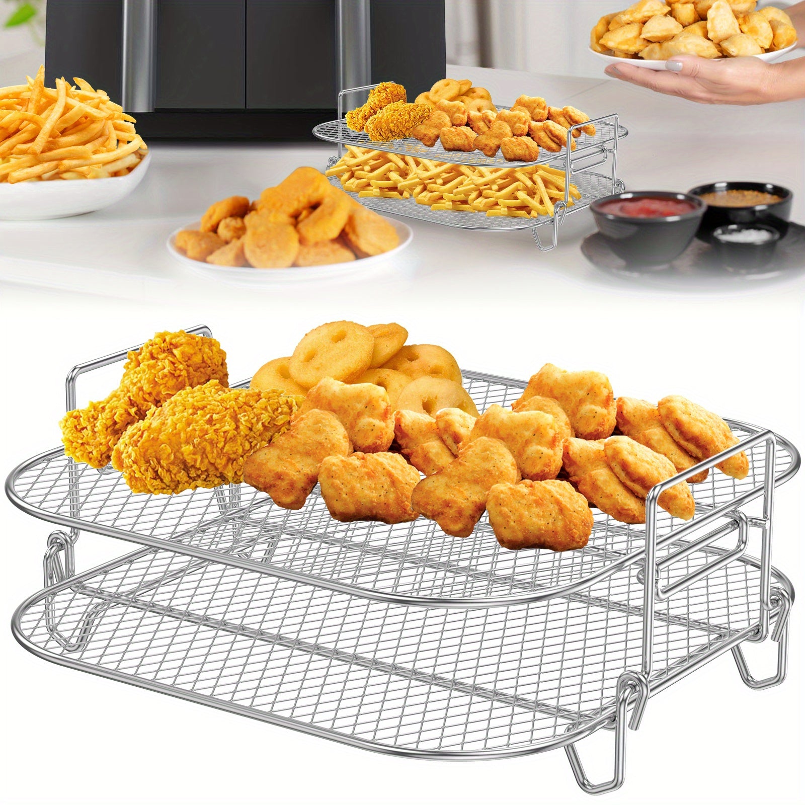 Set of 2 20.32cm Stainless Steel Air Fryer Racks Stackable Heat-Resistant Dishwasher Safe