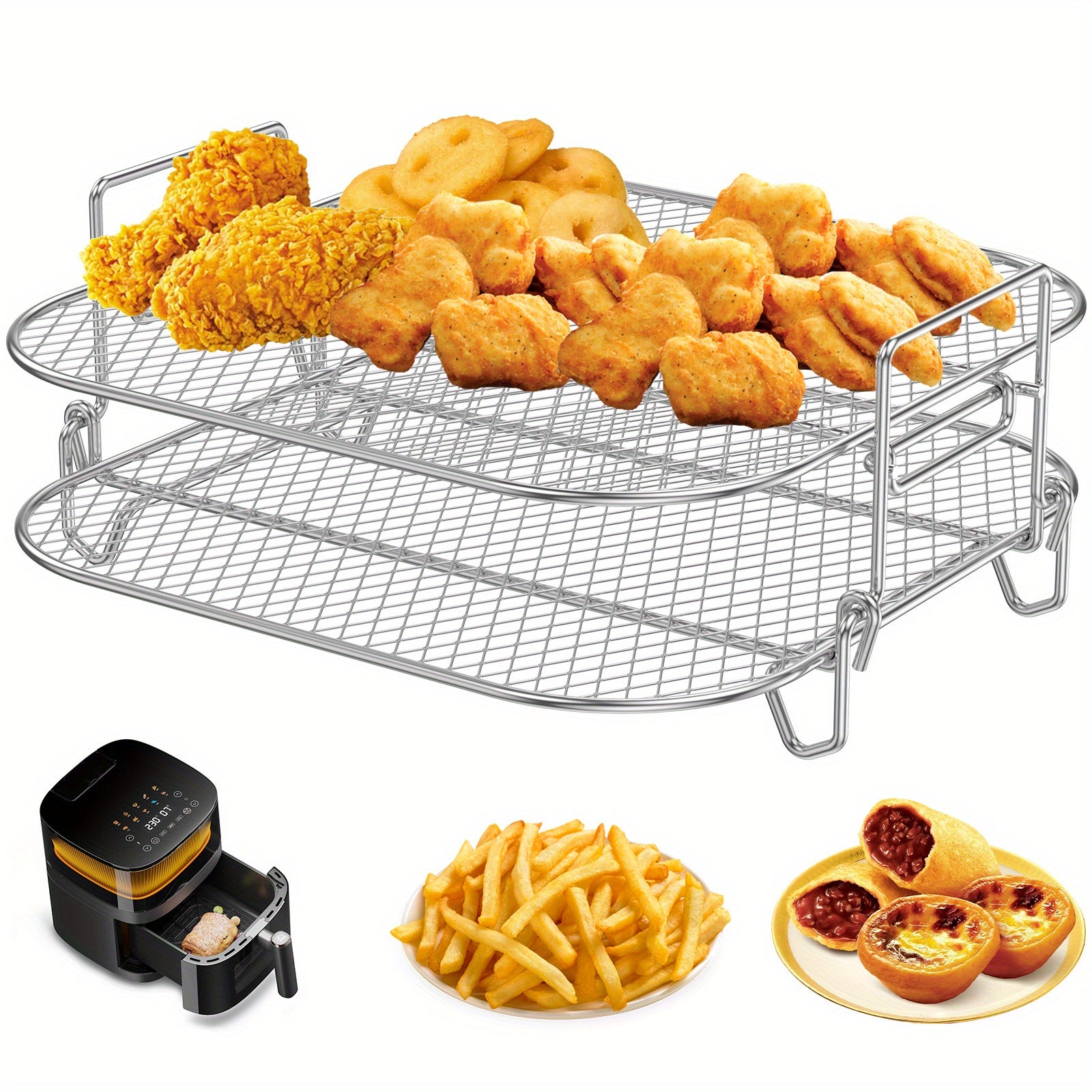 Set of 2 20.32cm Stainless Steel Air Fryer Racks Stackable Heat-Resistant Dishwasher Safe