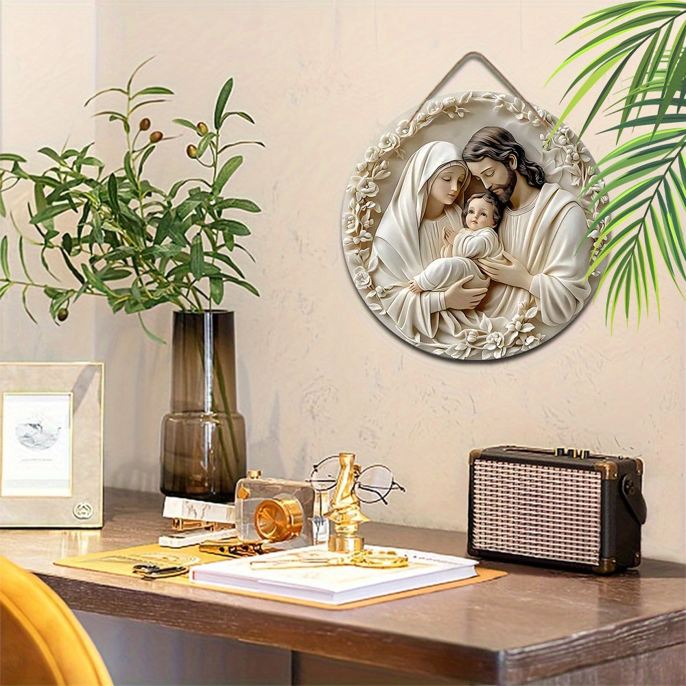 Wooden Nativity Wreath Wall Decor 19.99cm Round Holiday Home Ornament