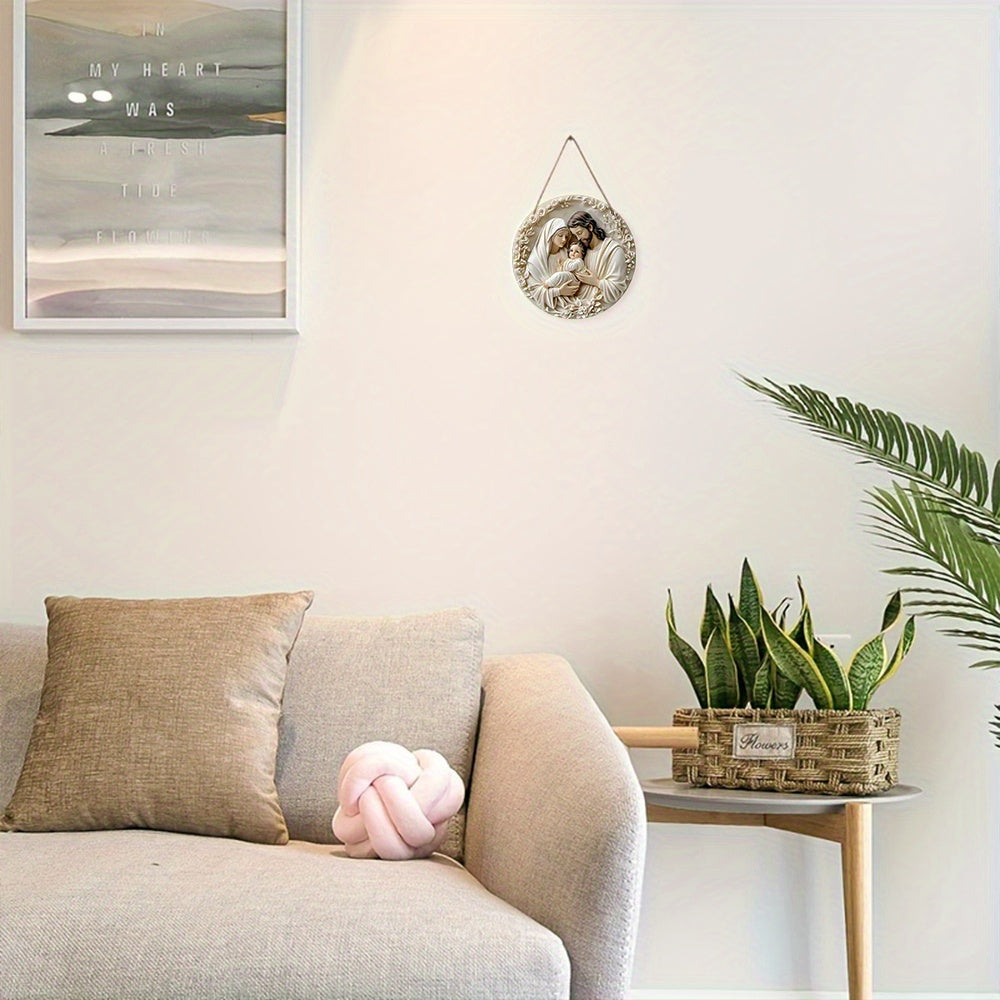 Wooden Nativity Wreath Wall Decor 19.99cm Round Holiday Home Ornament