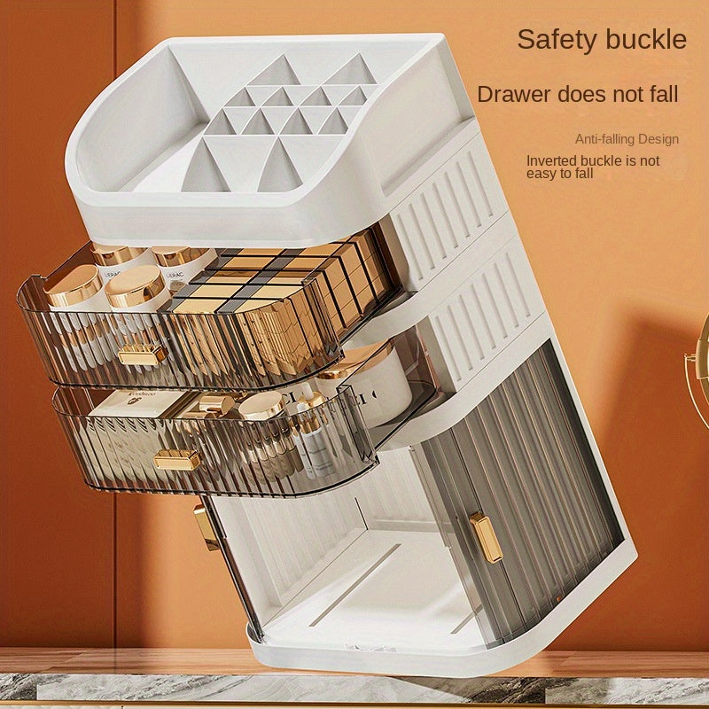 Transparent Plastic Cosmetic Organizer with Multi-Layer Sliding Drawers for Makeup and Skincare