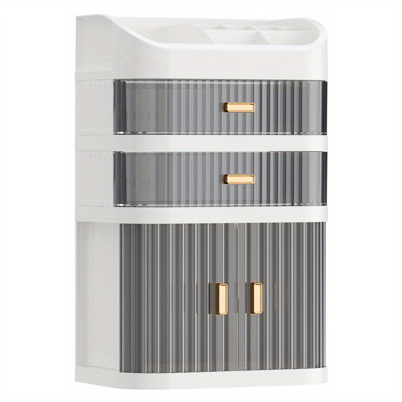 Transparent Plastic Cosmetic Organizer with Multi-Layer Sliding Drawers for Makeup and Skincare