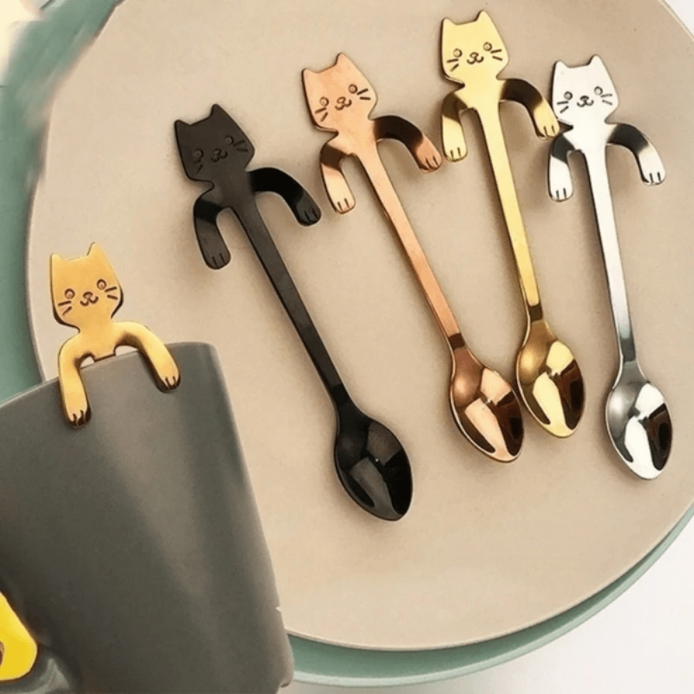 Stainless Steel Cat Shaped Coffee Spoons Set Ideal Gift for Cat Lovers
