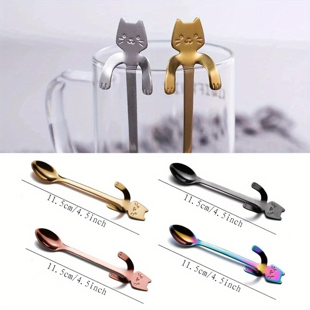 Stainless Steel Cat Shaped Coffee Spoons Set Ideal Gift for Cat Lovers