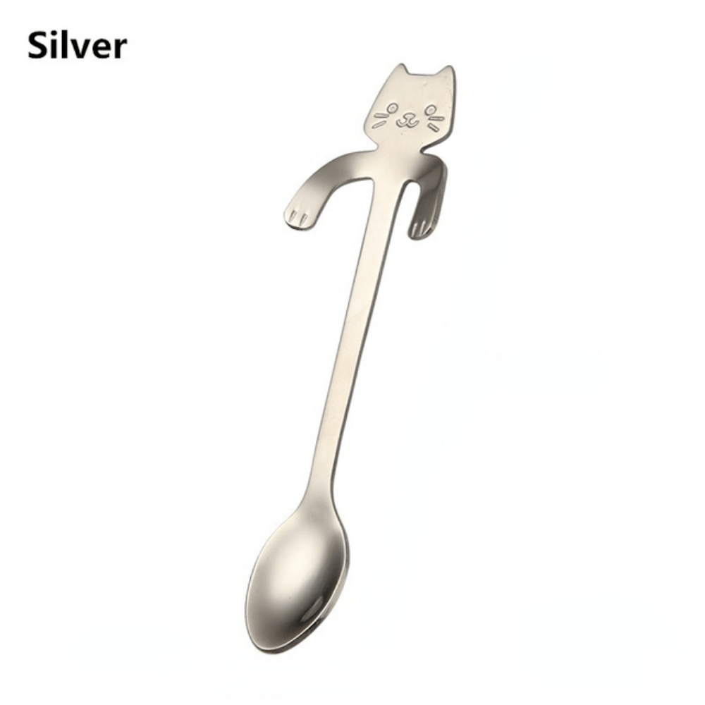 Stainless Steel Cat Shaped Coffee Spoons Set Ideal Gift for Cat Lovers
