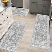 3-Piece Washable Boho Chic Kitchen Rug Set Non-Slip Polyester TPR Backing