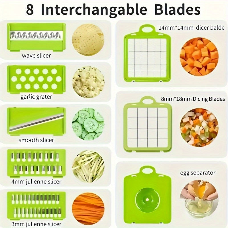 15-piece vegetable chopper set with interchangeable blades container and handle food grater