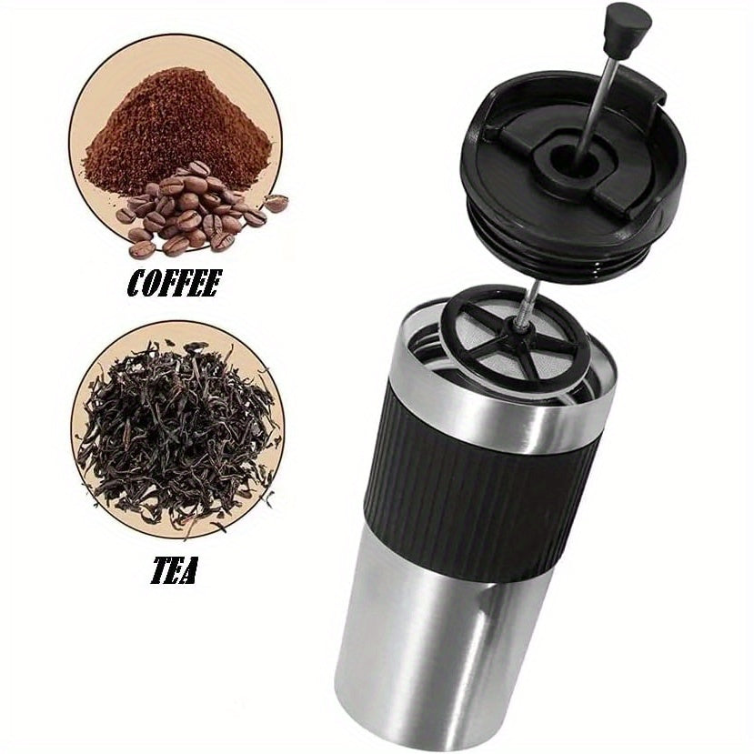 Portable Stainless Steel Double-Wall French Press Coffee Maker 450ml Travel Mug