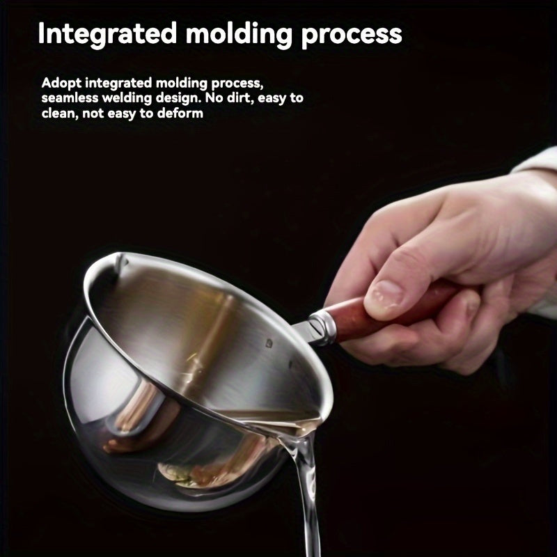 Mini sartén de acero inoxidable con mango de madera para aceite caliente y preparación de alimentos