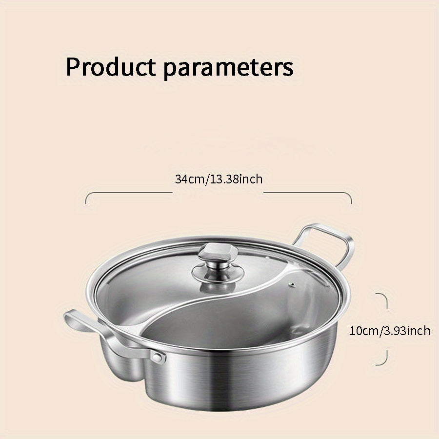 Stainless Steel Dual Compartment Hot Pot Induction Compatible Dishwasher Safe