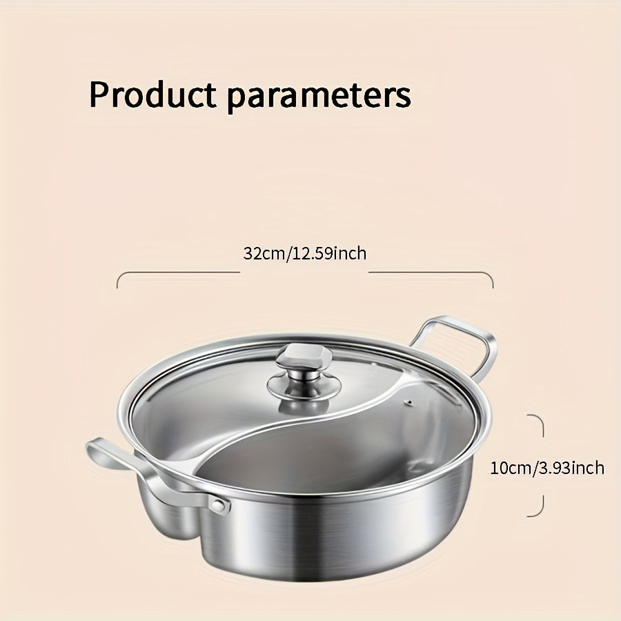 Stainless Steel Dual Compartment Hot Pot Induction Compatible Dishwasher Safe