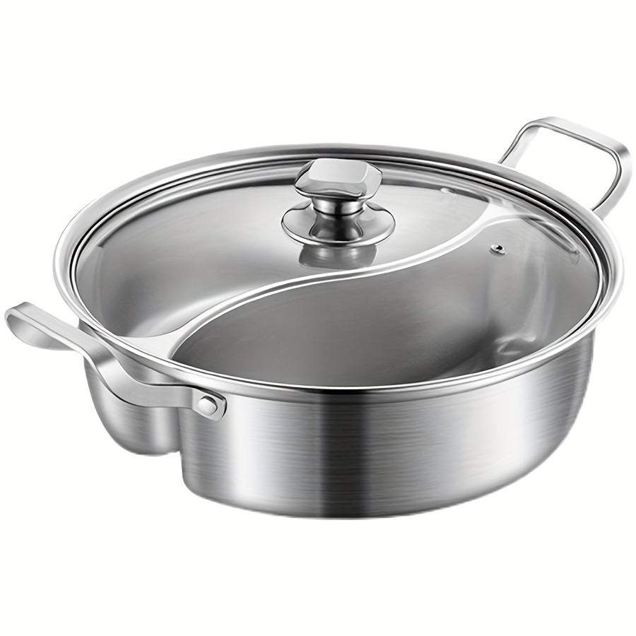 Stainless Steel Dual Compartment Hot Pot Induction Compatible Dishwasher Safe