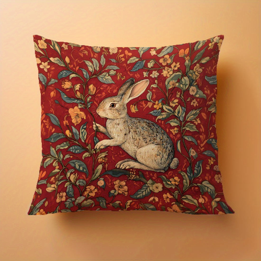 Винтажная подушка с чехлом из красного бархата в стиле Морриса, машинная стирка с застежкой-молнией, полиэстер, декоративный чехол для любого помещения, 44.98x44.98 см