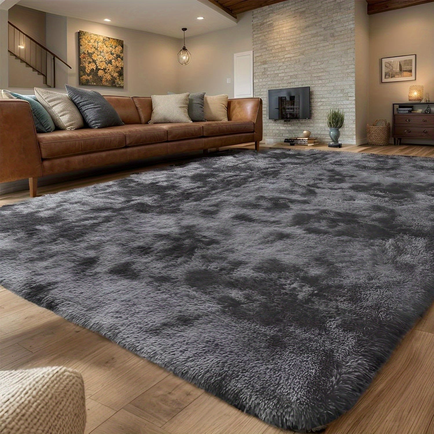Luxurious Gray Faux Fur Area Rug Large Plush Soft Bedroom Living Room Decor