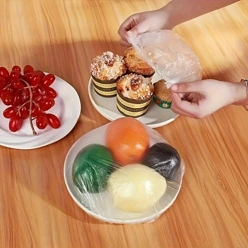 Juego de 100 cubiertas reutilizables y elásticas para almacenamiento de alimentos, plástico flexible