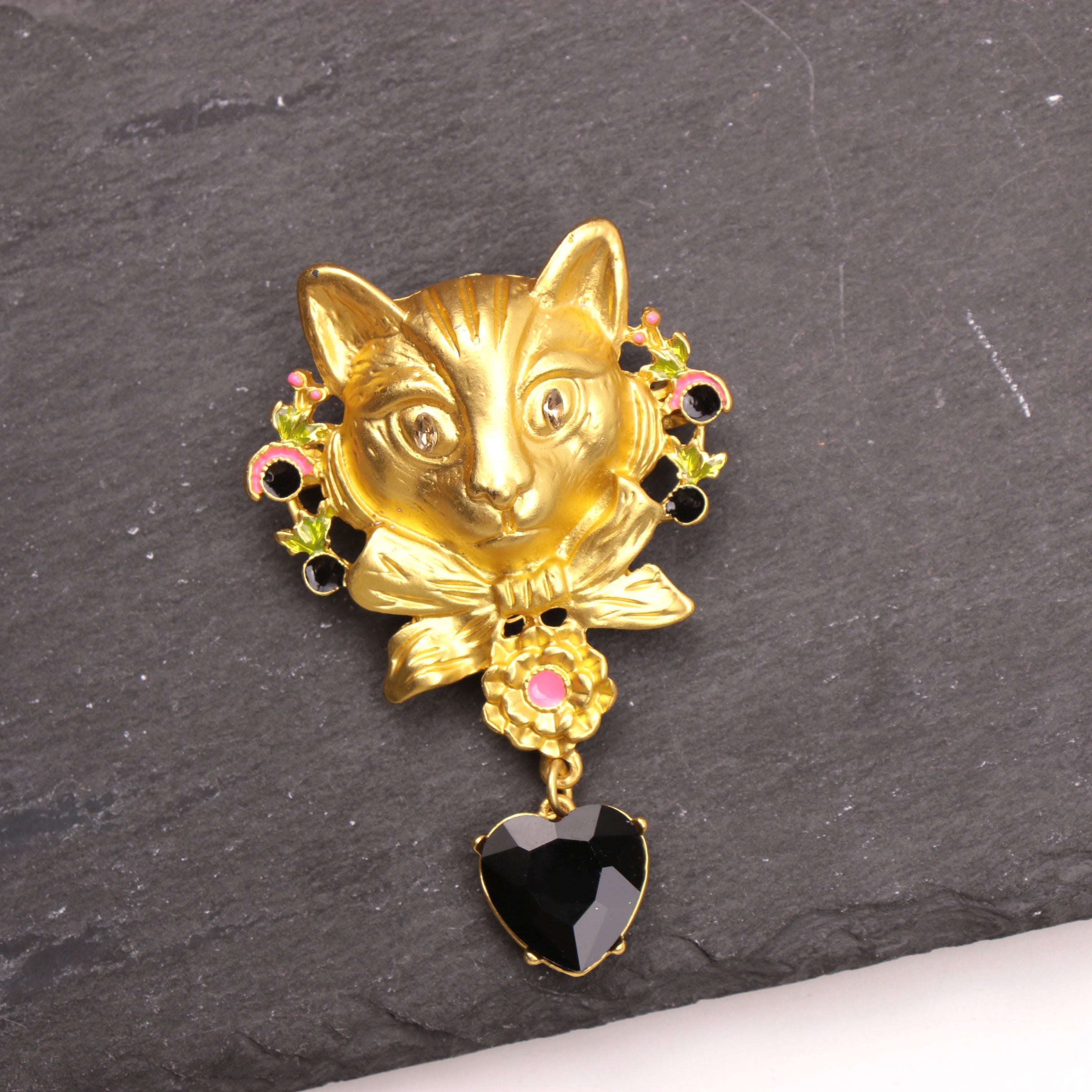 Vintage Cat Brooch Pin Enamel Animal Shape Gothic Jewelry Accessory