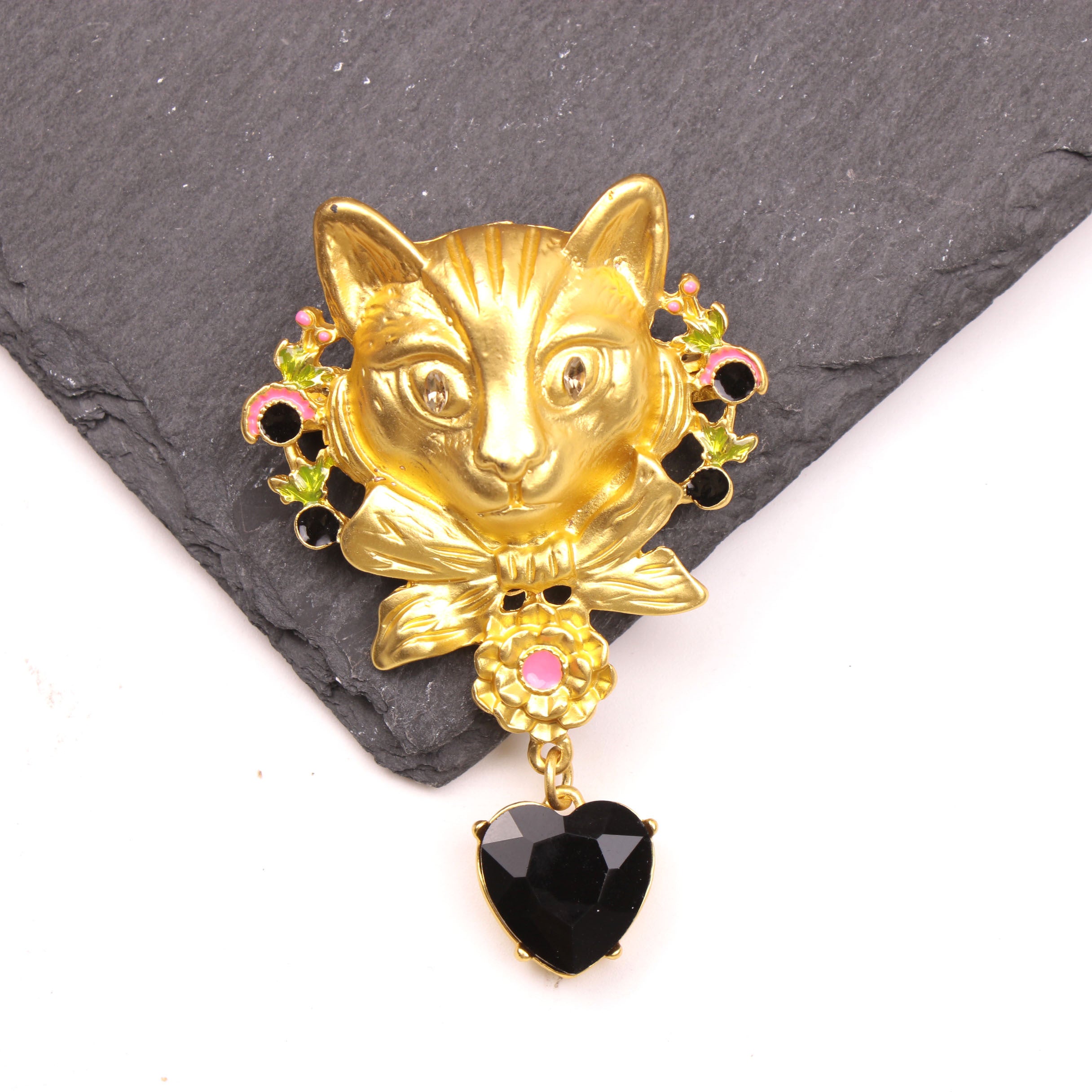 Vintage Cat Brooch Pin Enamel Animal Shape Gothic Jewelry Accessory