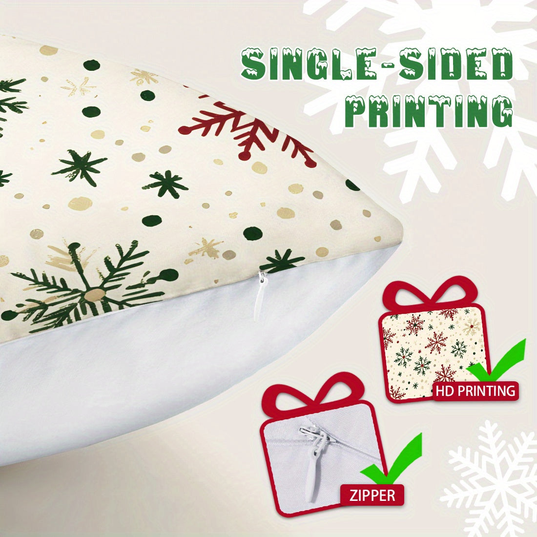 Christmas Snowflake Velvet Throw Pillow Cover 17.7in Red Green Home Decor Cushion Case