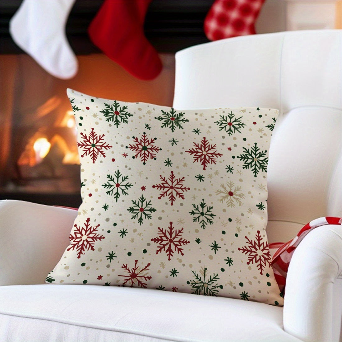 Christmas Snowflake Velvet Throw Pillow Cover 17.7in Red Green Home Decor Cushion Case
