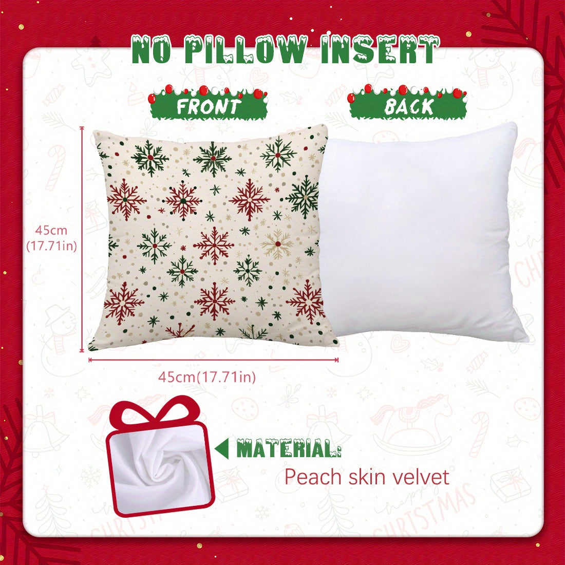 Christmas Snowflake Velvet Throw Pillow Cover 17.7in Red Green Home Decor Cushion Case