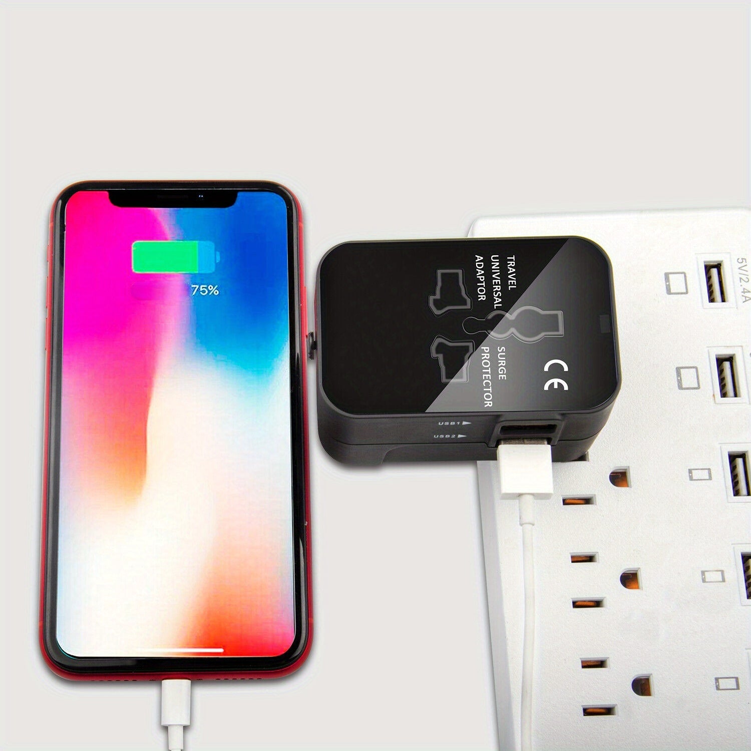 Adaptador de corriente de viaje con puertos USB duales, enchufe US UK EU, tamaño compacto, salida máxima de 36V