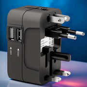 Adaptador de corriente de viaje con puertos USB duales, enchufe US UK EU, tamaño compacto, salida máxima de 36V