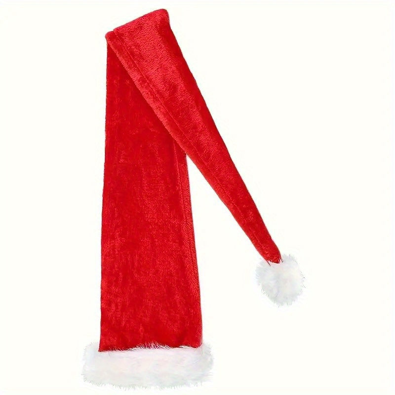 Long Plush Santa Hat Red Black Holiday Decor with Pom-Poms