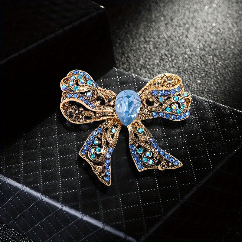 Vintage Rhinestone Bow Tie Brooch for Women Crystal Butterfly Knot Jewelry