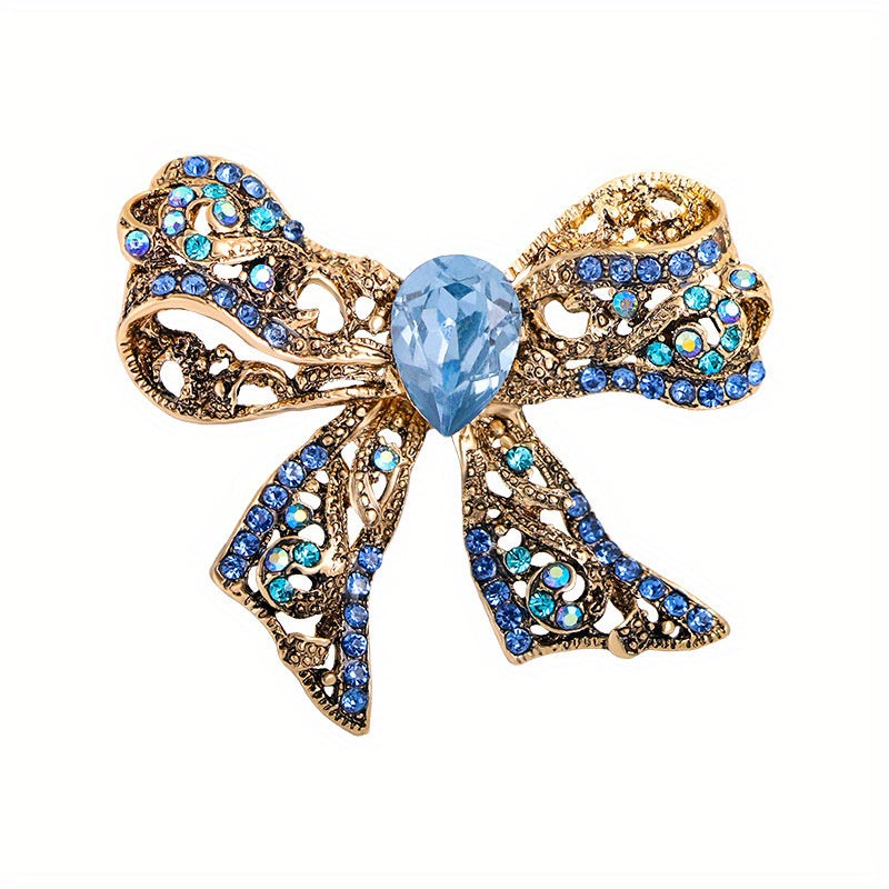Vintage Rhinestone Bow Tie Brooch for Women Crystal Butterfly Knot Jewelry