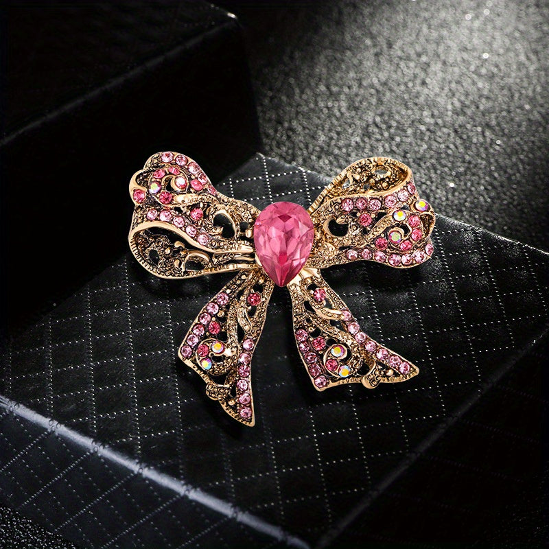 Vintage Rhinestone Bow Tie Brooch for Women Crystal Butterfly Knot Jewelry