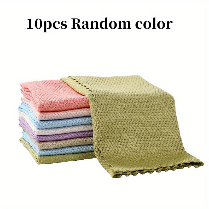 10 piezas de paños de limpieza de vidrio con escamas de pescado, reutilizables, sin marcas, toallas para ventanas y platos